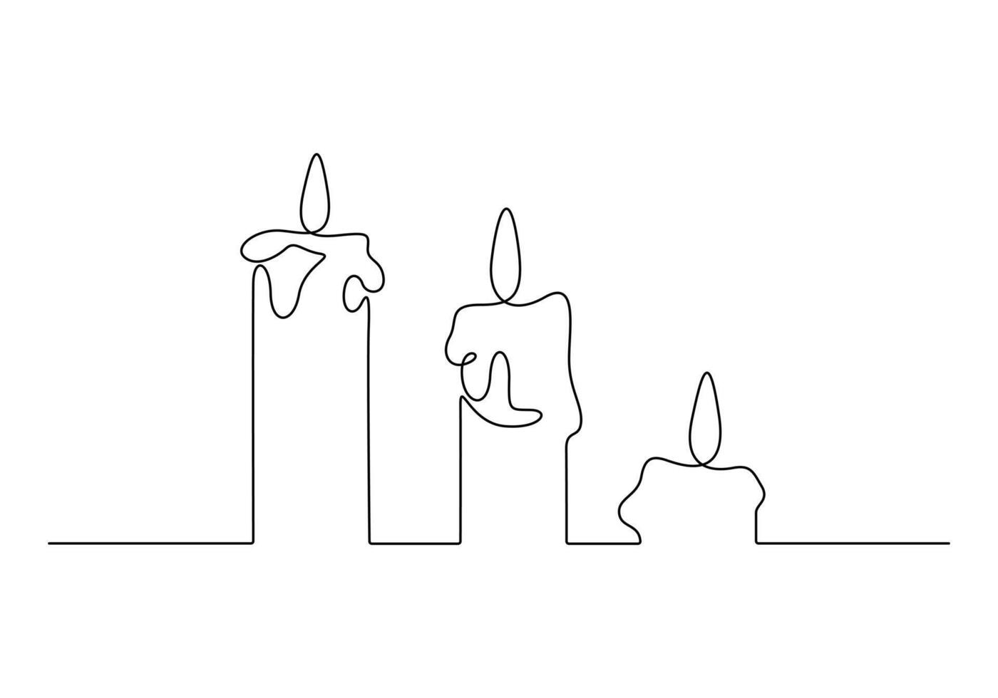 Three candles in one continuous line drawing vector illustration