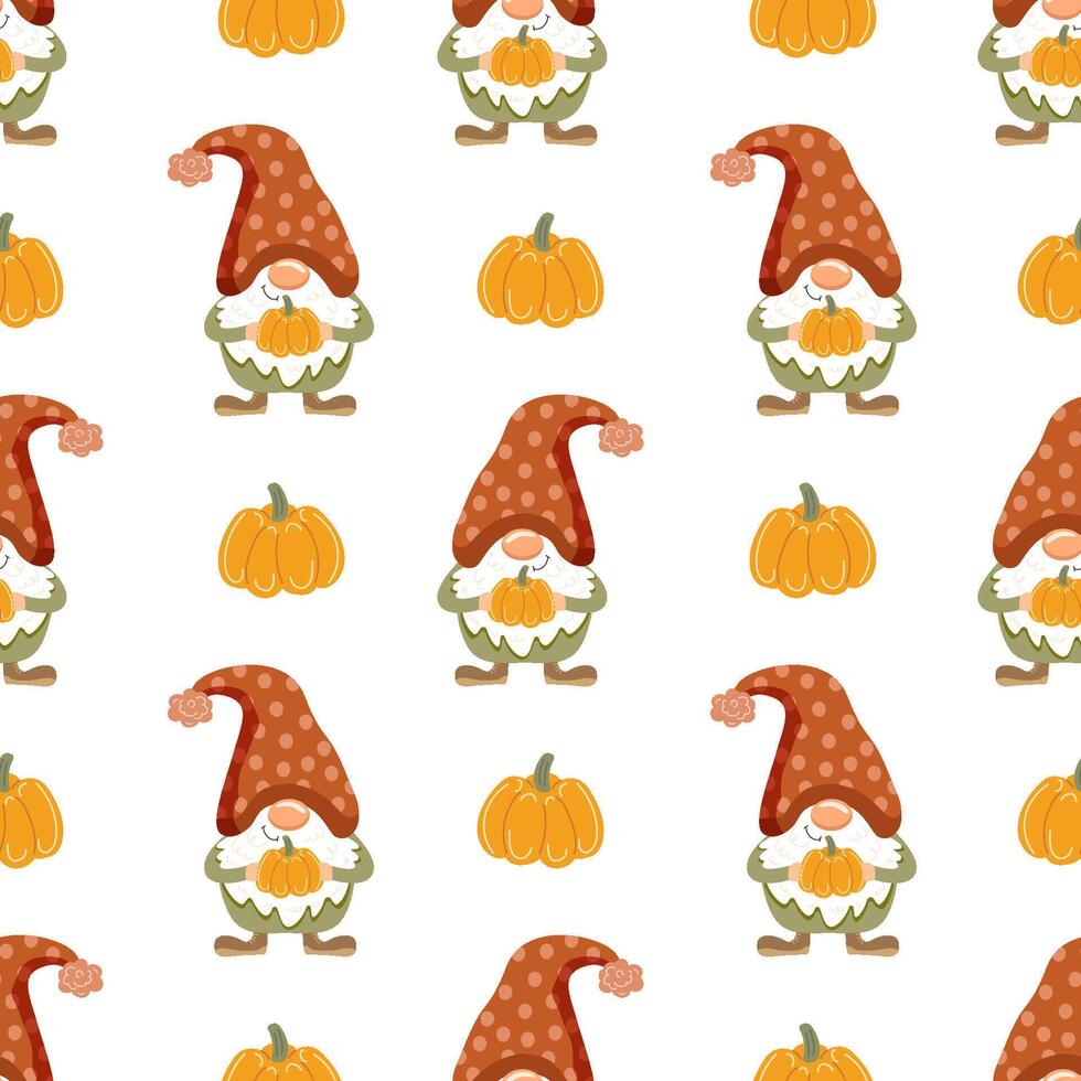 Cute gnomes in autumn. Seamless pattern. Vector illustration