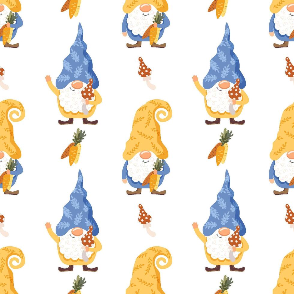 Cute gnomes in autumn. Seamless pattern. Vector illustration