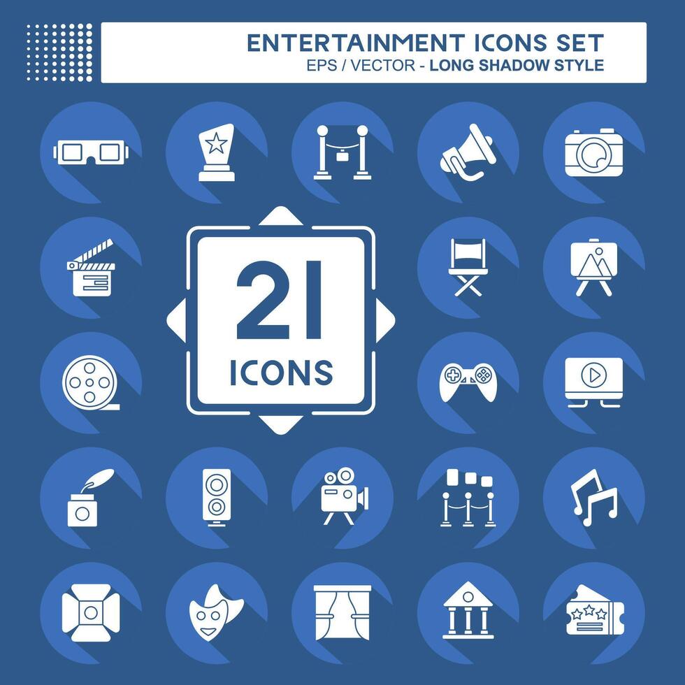 Icon Set Entertainment. related to Hobby symbol. long shadow style. simple design illustration vector