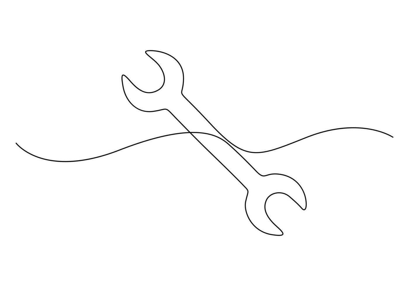 Continuous single line drawing of wrench. Wrench linear icon. Vector illustration