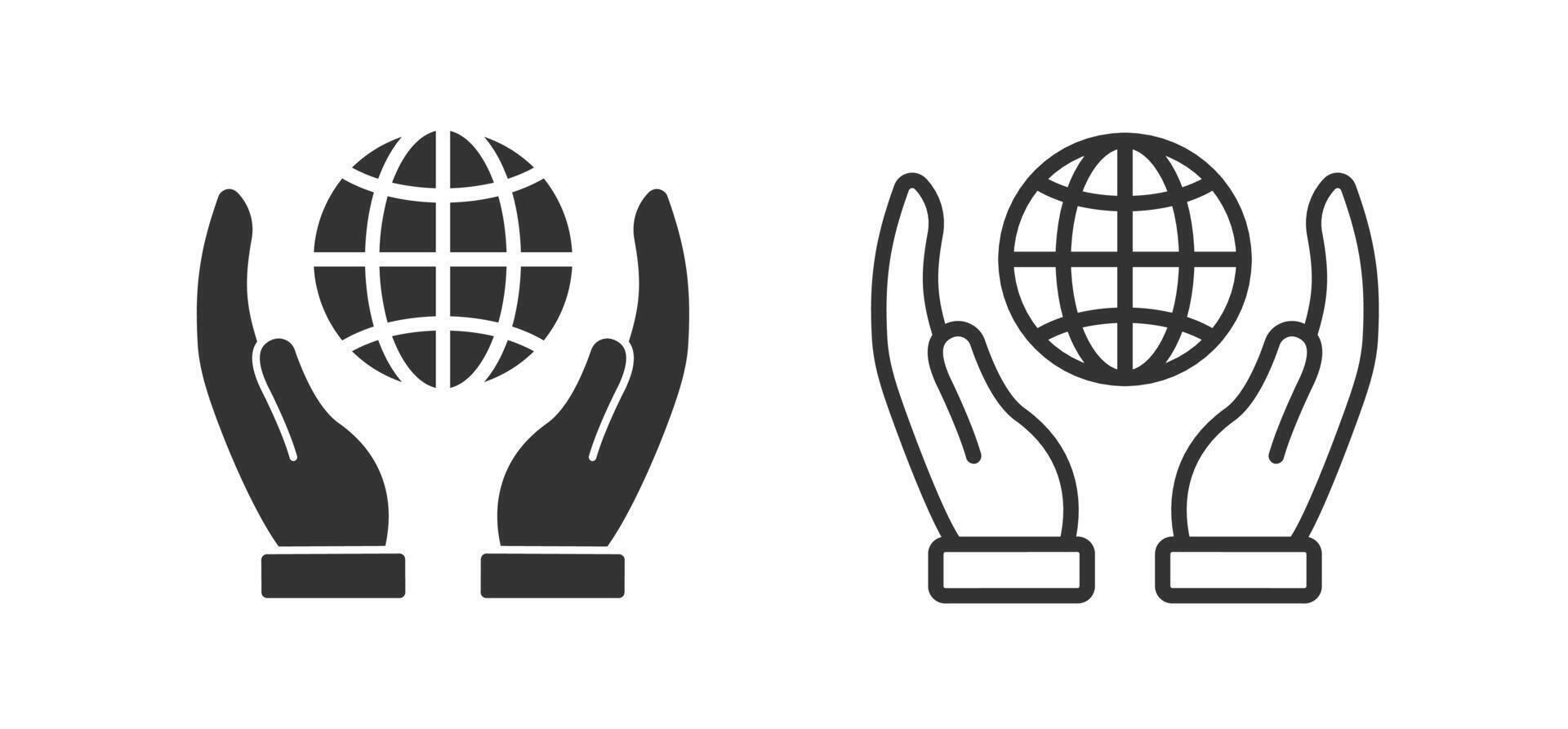 Hand holding globe icon. Earth, global care. Network symbol. Ecology planet sign. vector