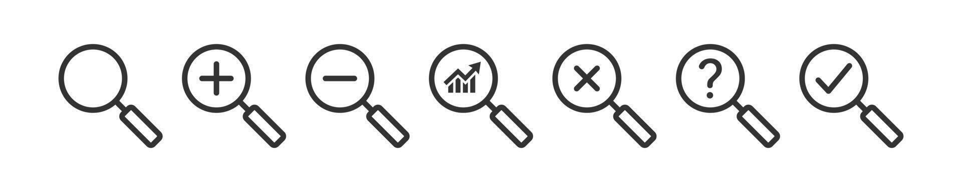 Search icon. Magnifying glass sign. Glasses zoom. Magnify lens. Tool find symbol. vector
