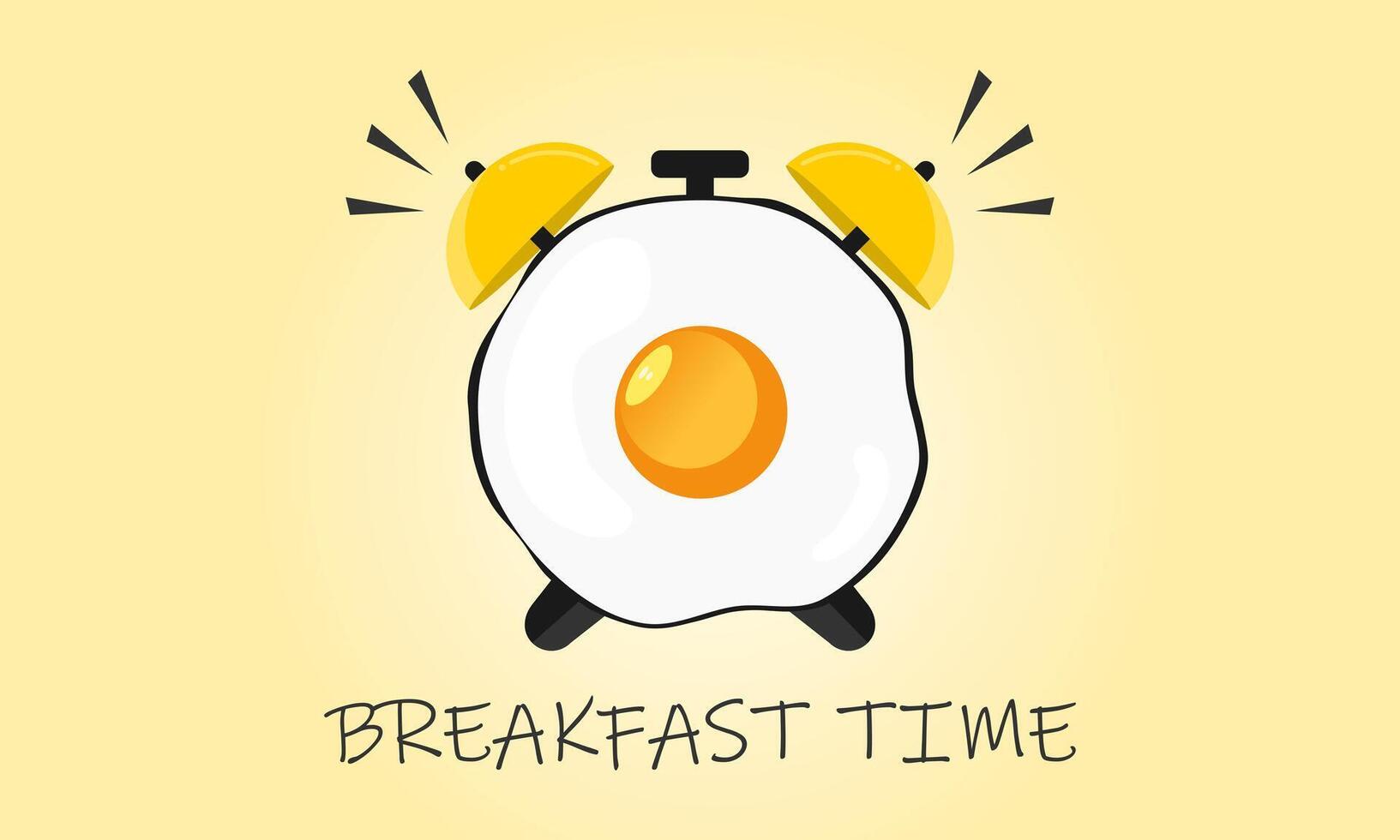 Alarm clock with fried egg. Breakfast time concept. Vector illustration.