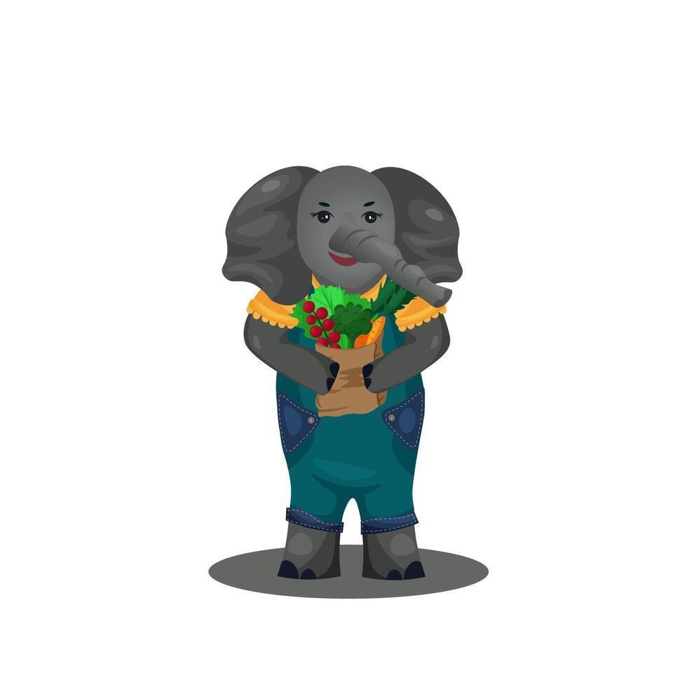 el elefante es caminando con un bolso de comestibles desde el almacenar. personaje diseño. animales en el ciudad. Respetuoso del medio ambiente estilo de vida. vector ilustración en dibujos animados estilo