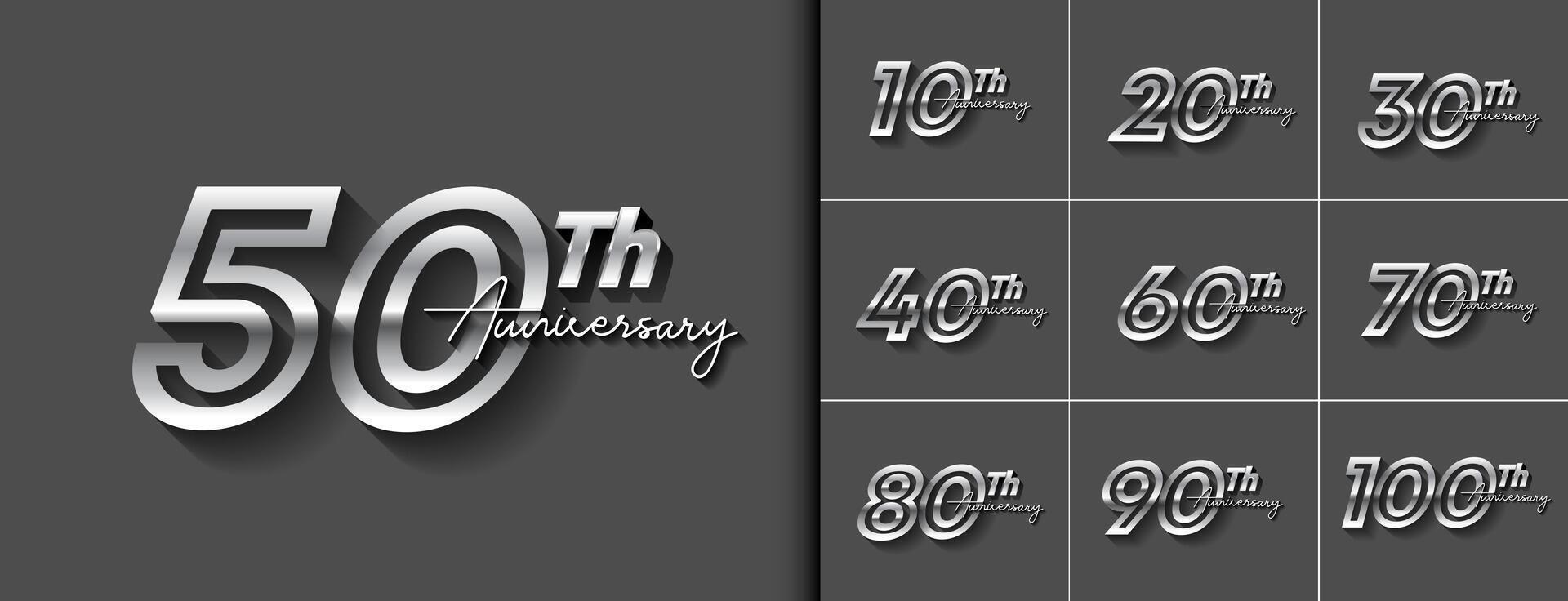 conjunto de aniversario logotipo estilo con plata color para celebracion evento, boda, saludo tarjeta, y invitación. vector