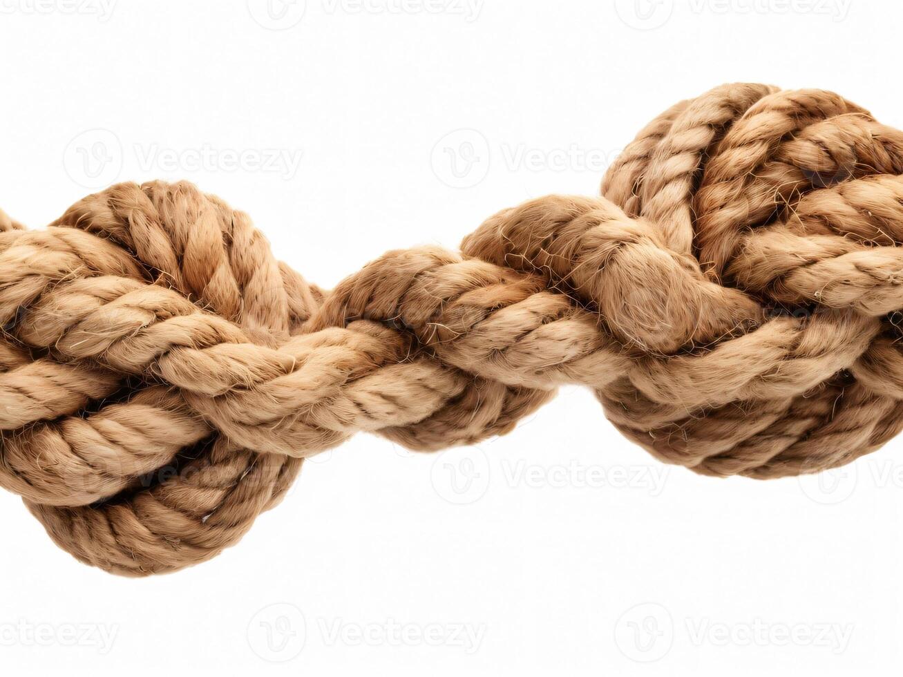 AI generated Close-up of a knot tied in a thick rope, isolated on white background photo