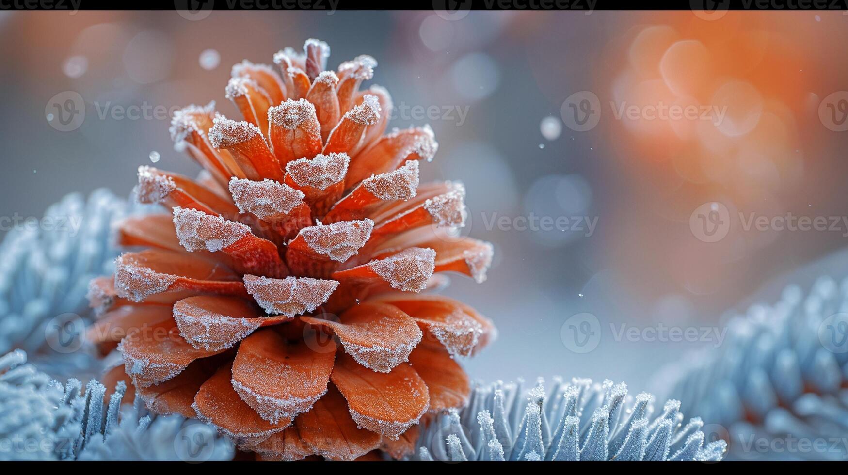 AI Generated Macro shot of frost on a pine cone photo
