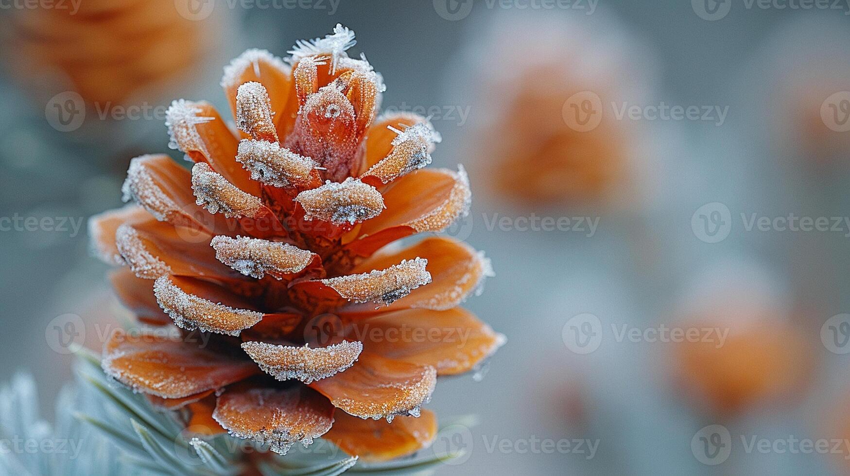 AI Generated Macro shot of frost on a pine cone photo