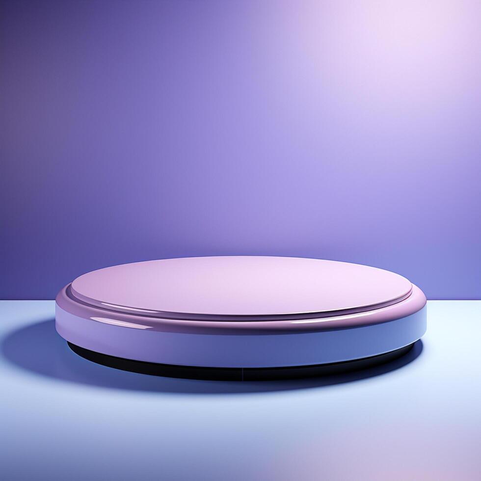 AI generated Bright violet interior scene with round pedestal and light of the window photo
