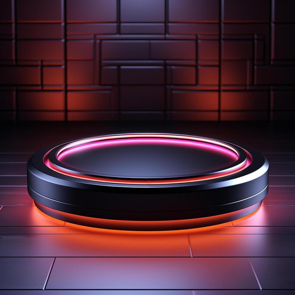 AI generated Blank display pedestal stage or red podium for showcase product in futuristic technology demonstration with circle photo