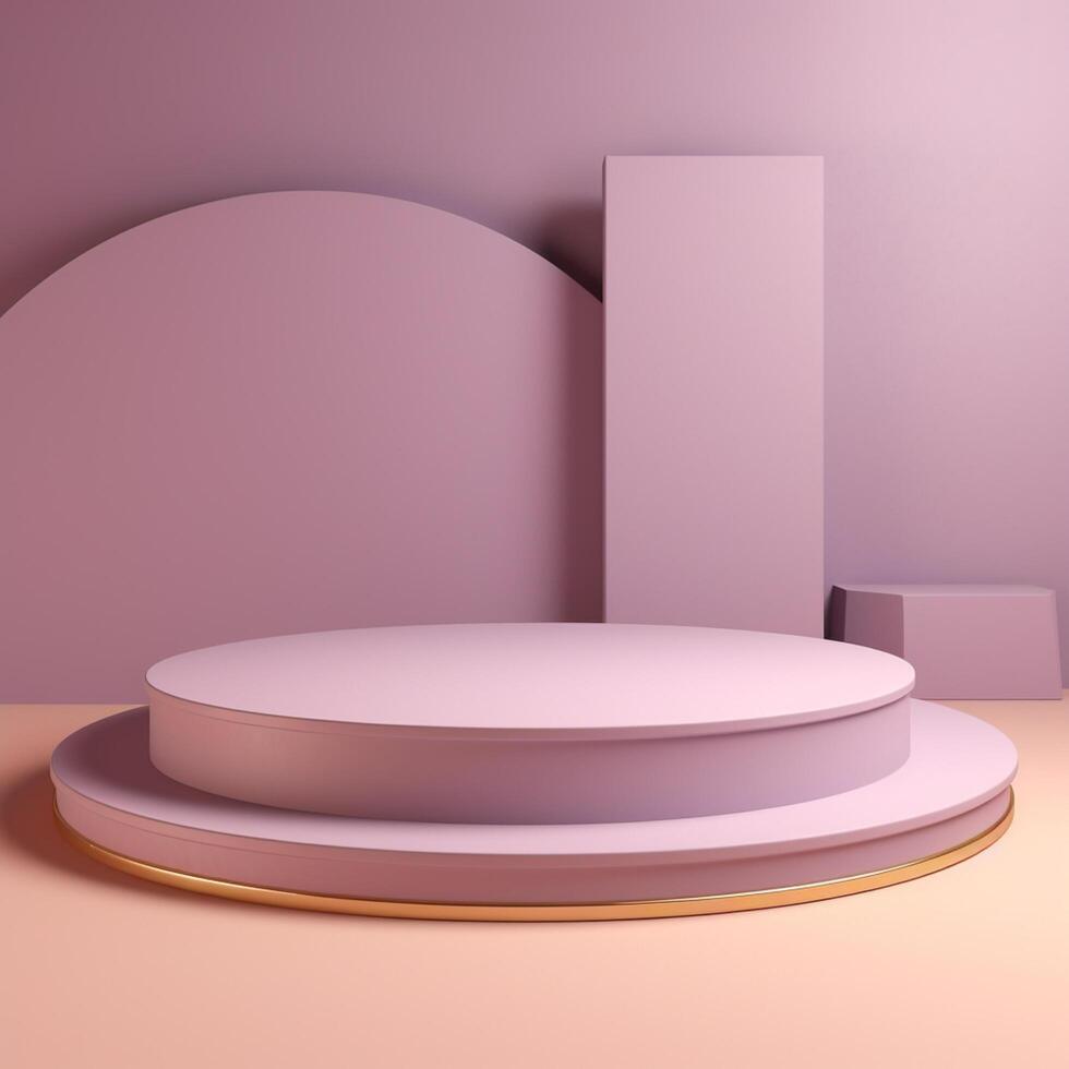 AI generated Minimalist rose geometric pedestal for product showcase. Pink background. Empty mock up template photo