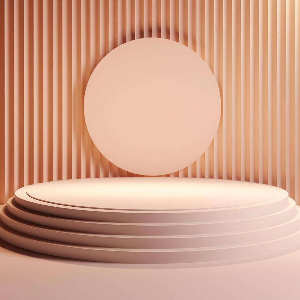 AI generated Gold geometric pedestal podium with Minimal circle backdrop an pillar . abstract studio room photo