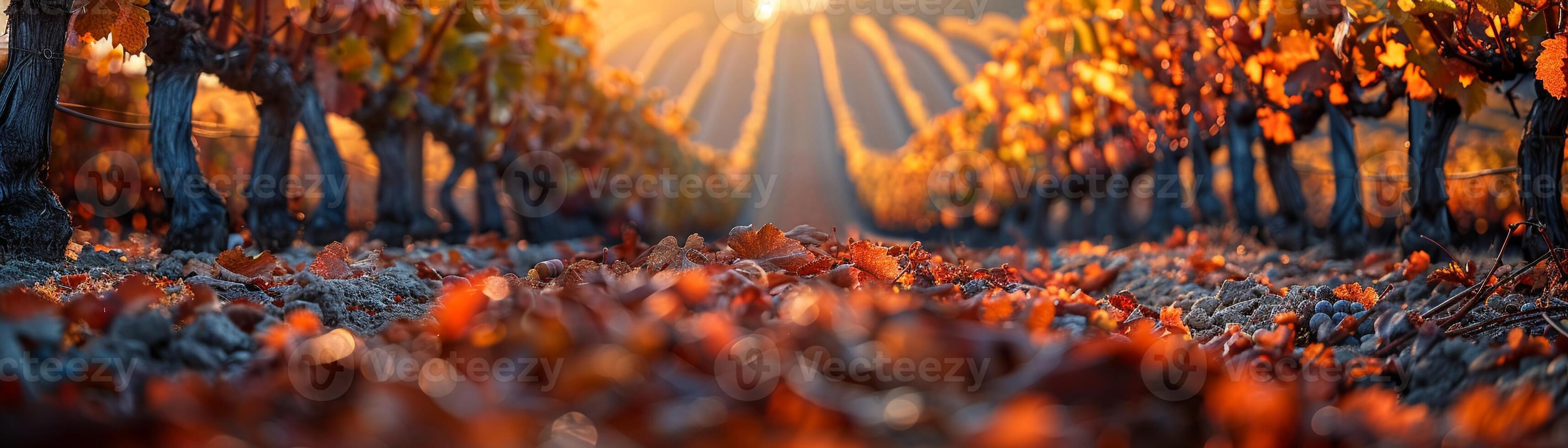 AI Generated Ripened vineyard rows at harvest photo