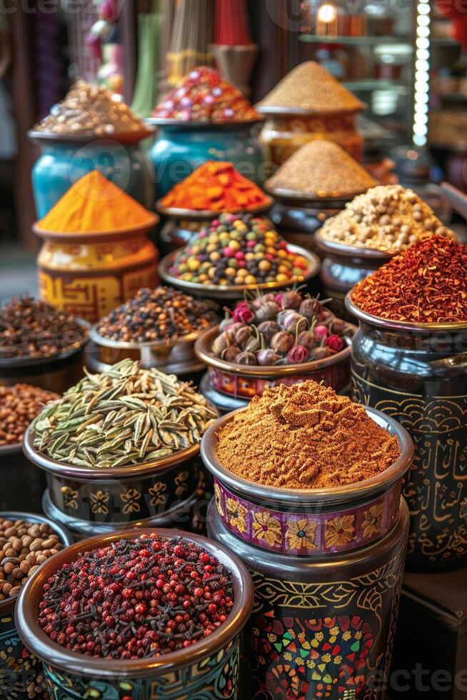 AI Generated Spice Market Stalls Weave a Tapestry of Aroma in Culinary Business photo