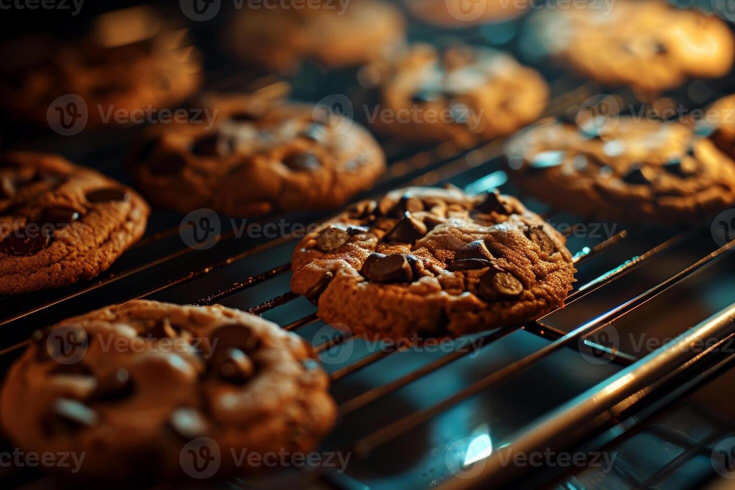 AI generated freshly baked cookies in the oven, created with generative ai photo