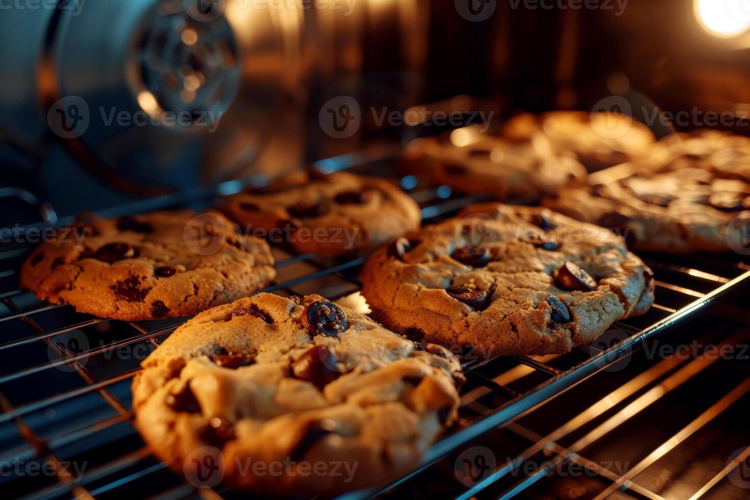 AI generated freshly baked cookies in the oven, created with generative ai photo