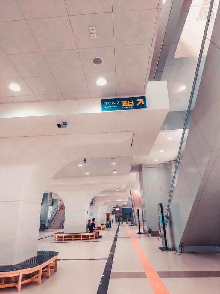 Palembang, Indonesia - June 16, 2022. The MRT station is empty or deserted in Palembang. The government has urged people to work from home to reduce the spread of the Covid-19 pandemic. photo