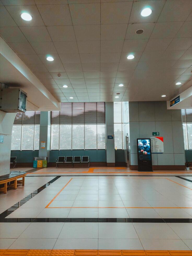 Palembang, Indonesia - June 16, 2022. The MRT station is empty or deserted in Palembang. The government has urged people to work from home to reduce the spread of the Covid-19 pandemic. photo