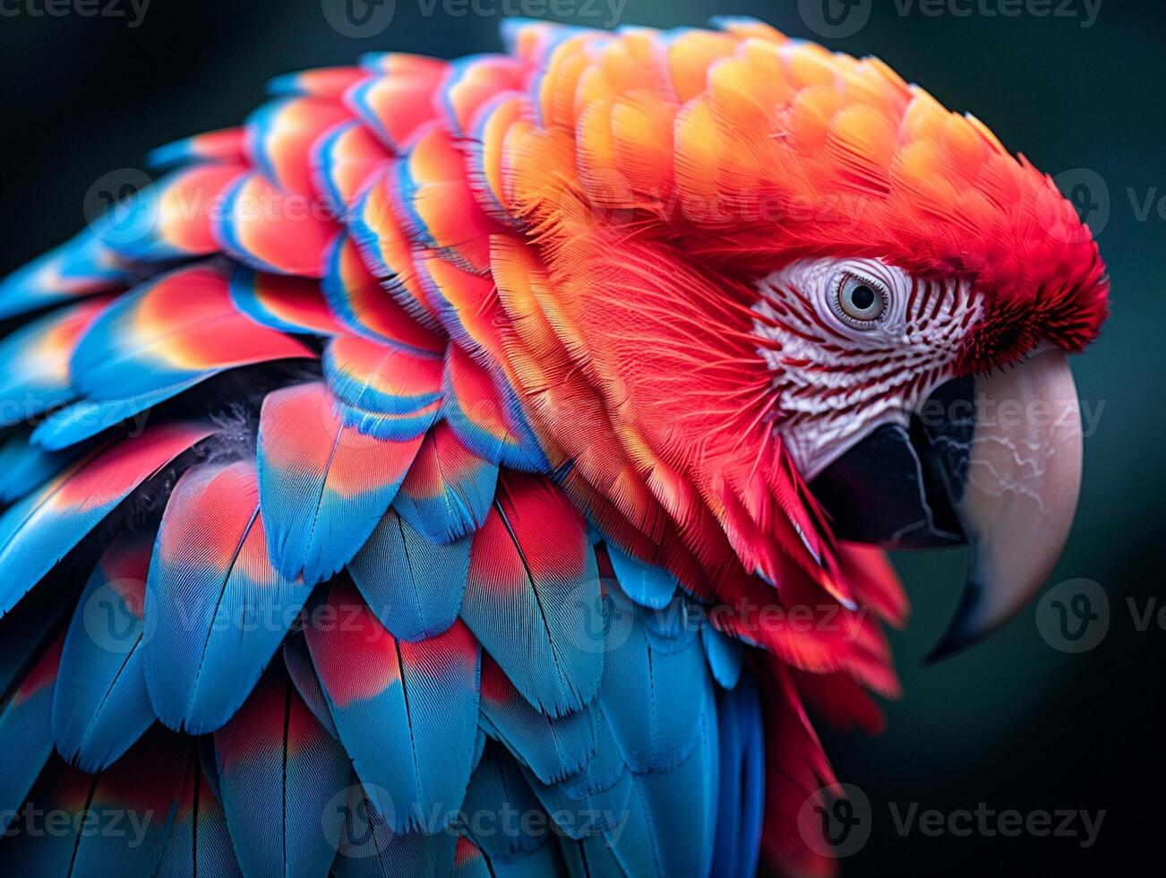 AI Generated Close-up of a colorful parrots feathers photo