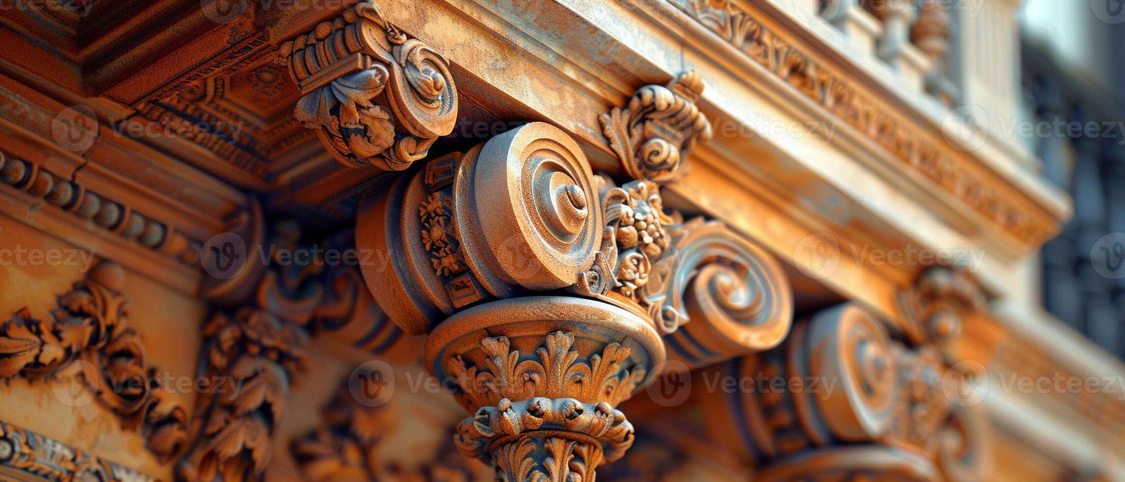 AI Generated Close-up of intricate architectural details on a historic facade photo