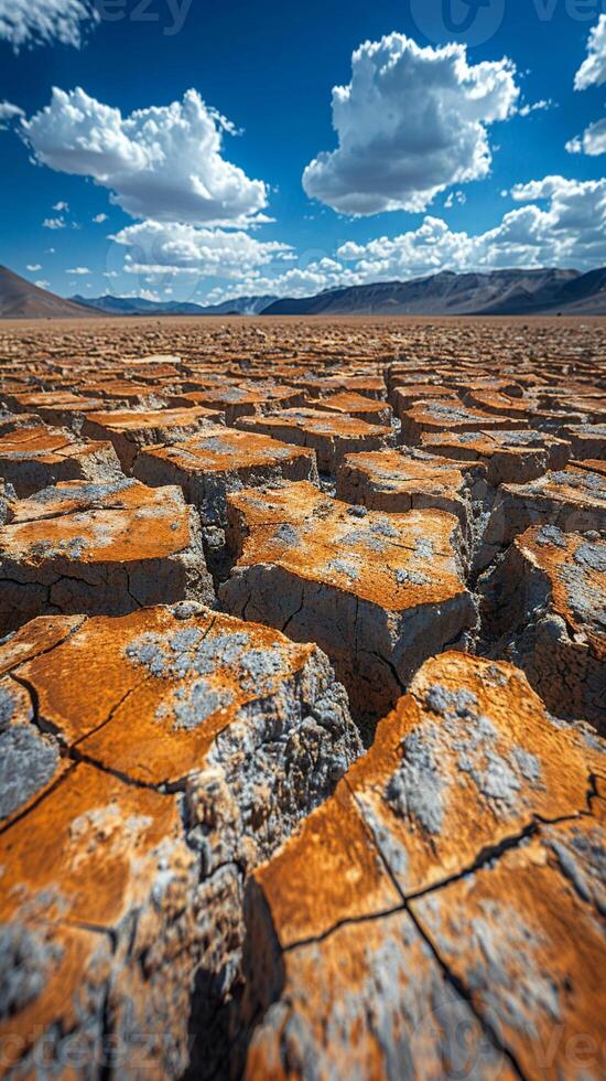 AI Generated Cracked dry earth texture in desert photo