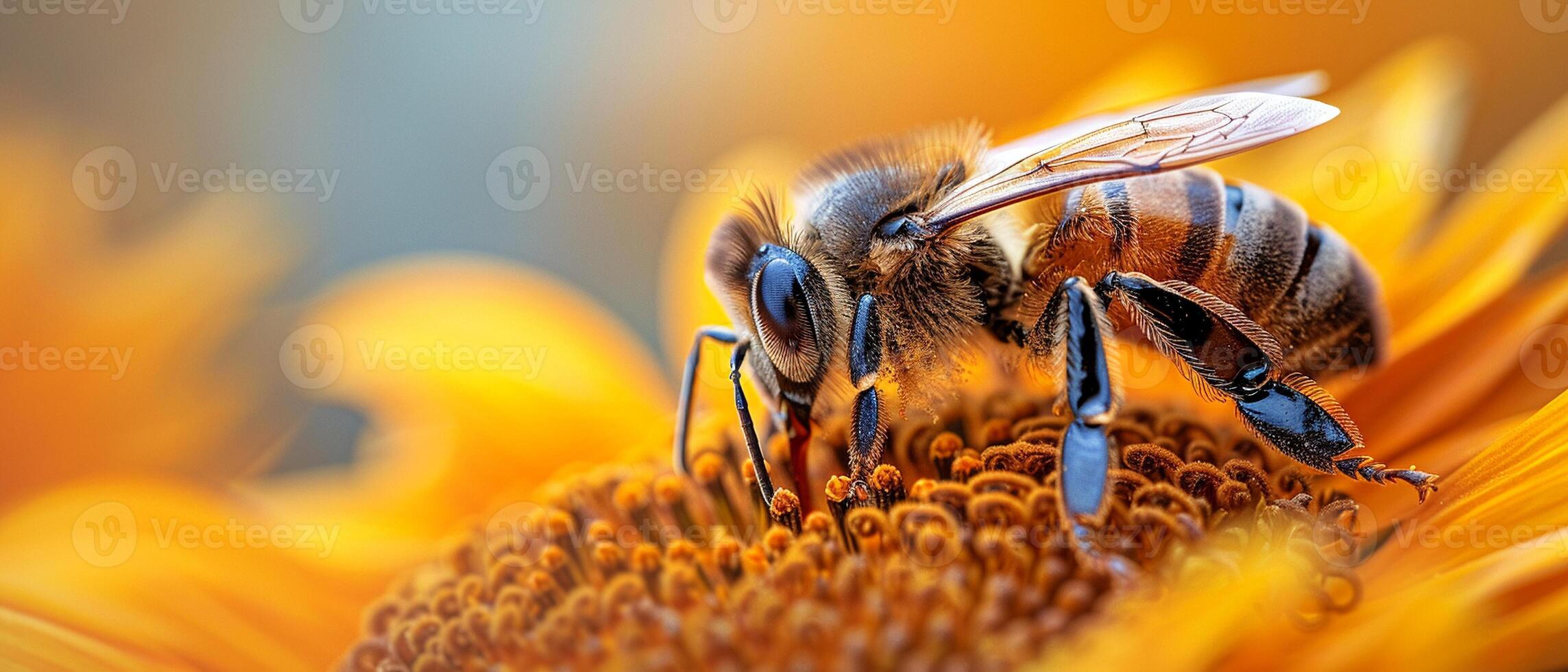 ai generado de cerca de un abeja en un girasol representando naturaleza foto