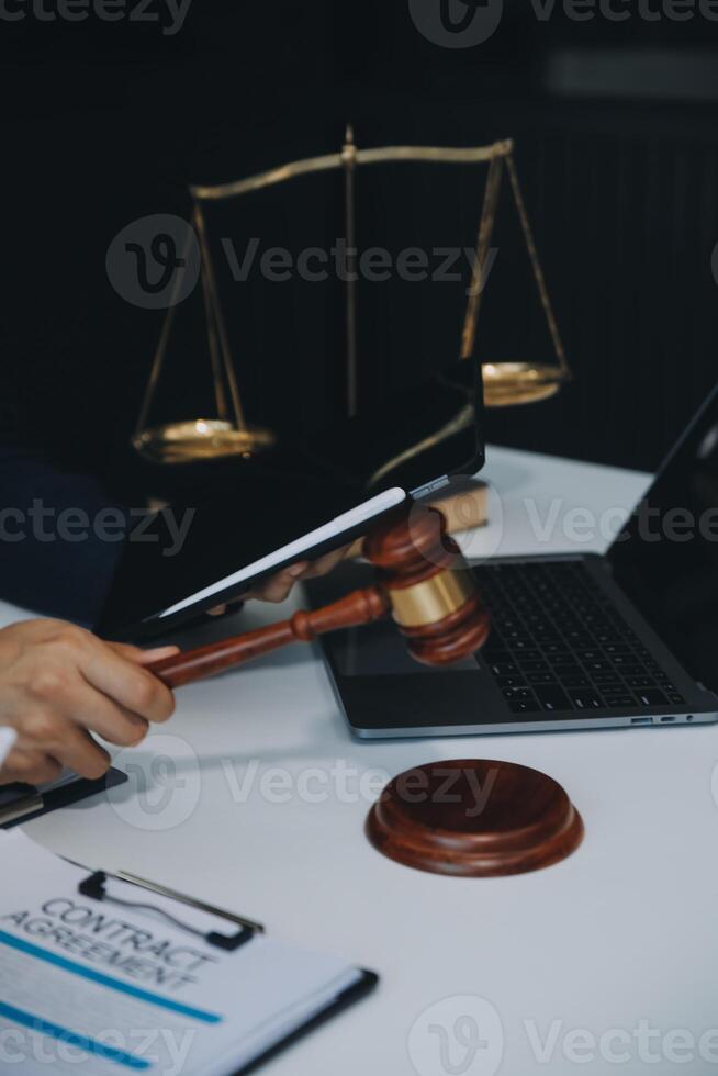 Businessman and Male lawyer or judge consult having team meeting with client, Law and Legal services concept. photo