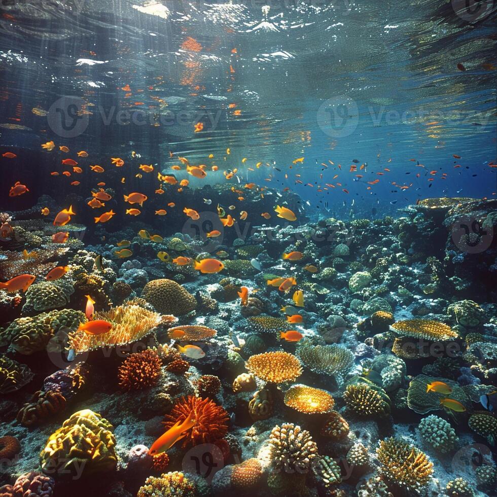 ai generado un vibrante coral arrecife rebosante con marina vida foto