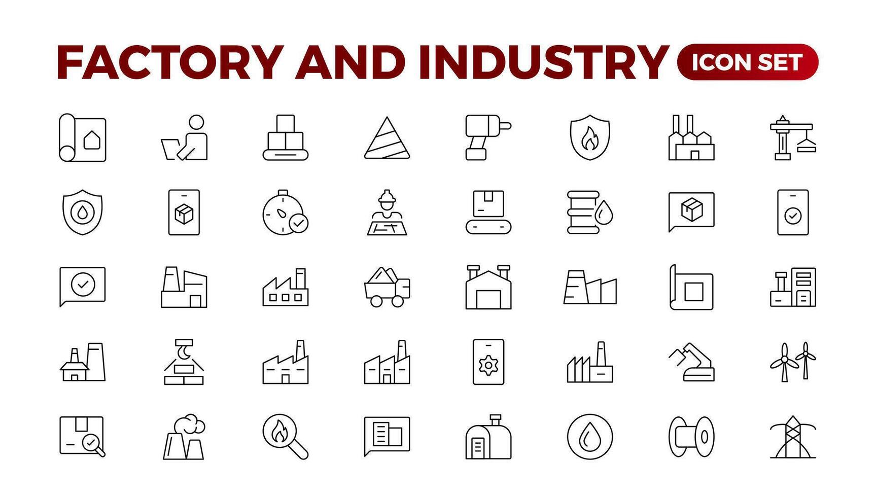 Industry and production line icons collection. Factory, plant, manufacture, tools icons. UI icon set. Thin outline pack. Vector illustration.Set of industry Icons. Simple art style. Outline icon set.