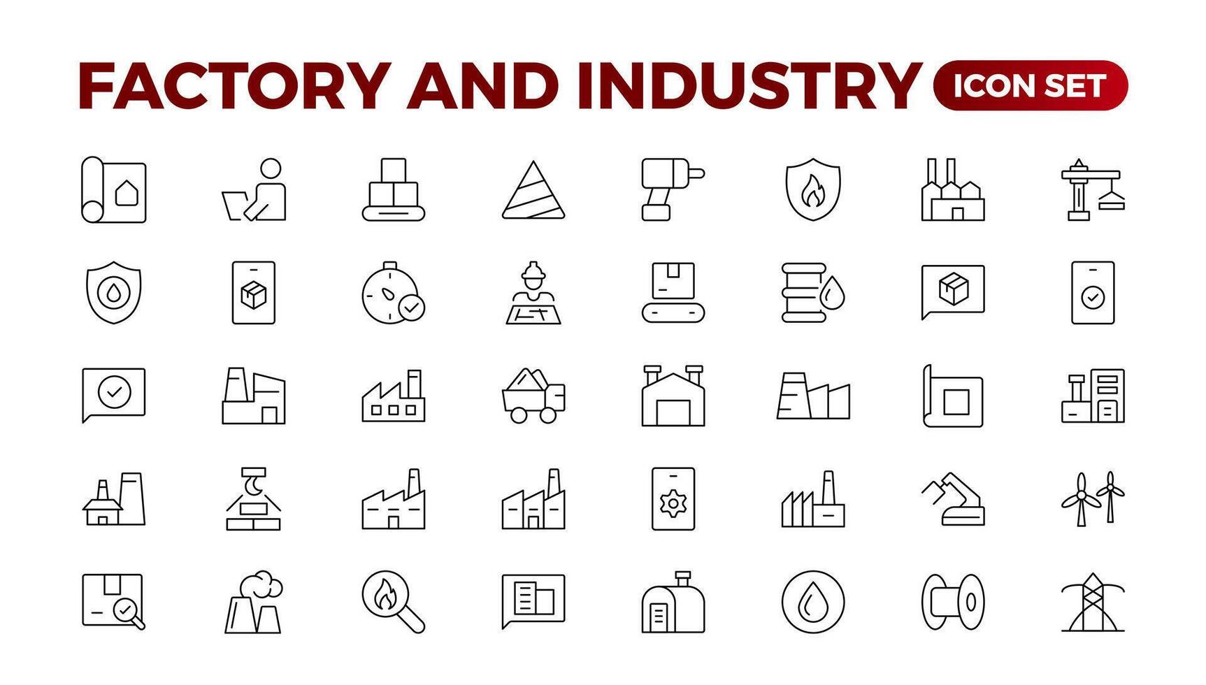 industria y producción línea íconos recopilación. fábrica, planta, fabricar, herramientas iconos ui icono colocar. Delgado contorno embalar. vector ilustración.conjunto de industria iconos sencillo Arte estilo. contorno icono colocar.