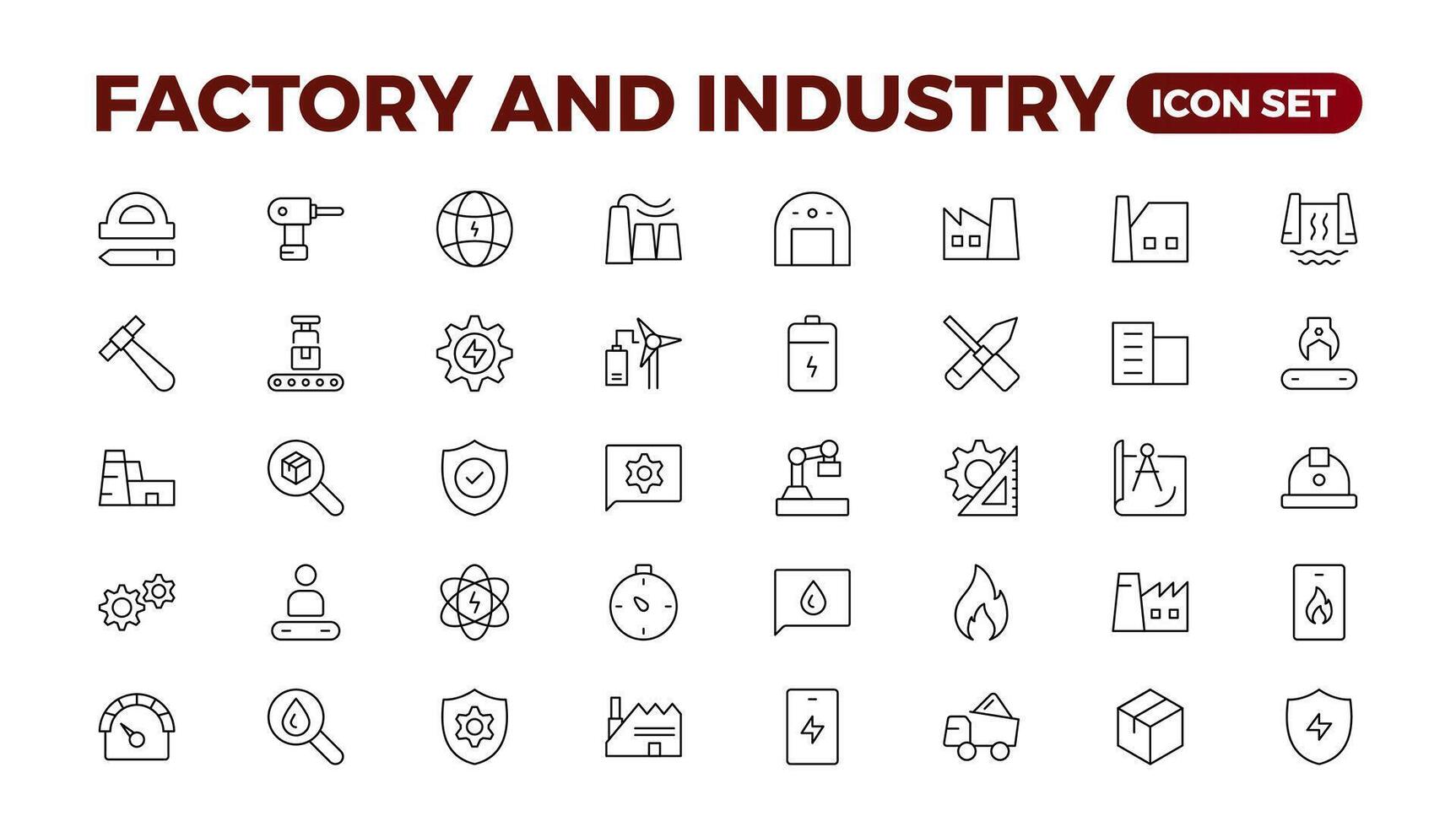 Industry and production line icons collection. Factory, plant, manufacture, tools icons. UI icon set. Thin outline pack. Vector illustration.Set of industry Icons. Simple art style. Outline icon set.