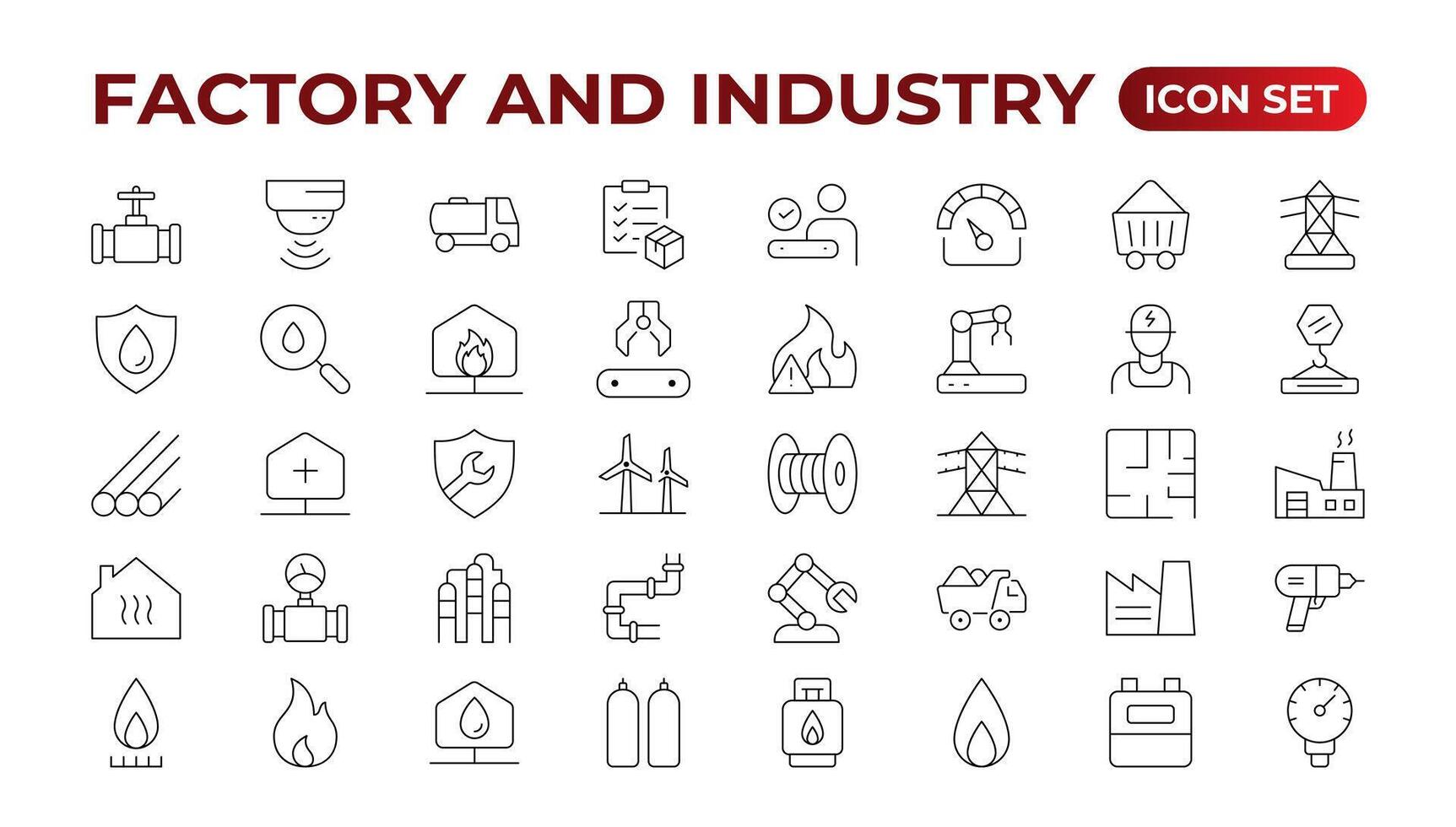 Industry and production line icons collection. Factory, plant, manufacture, tools icons. UI icon set. Thin outline pack. Vector illustration.Set of industry Icons. Simple art style. Outline icon set.