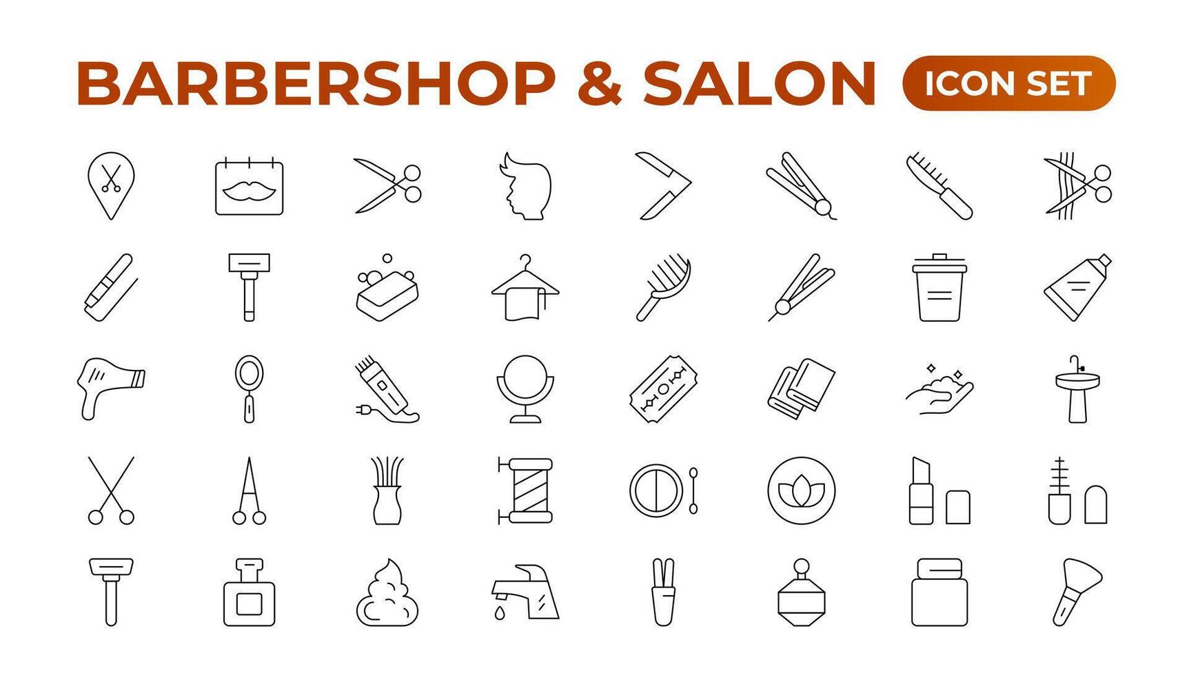 Barbershop icons - minimal editable thin line web illustration set. Outline collection. Simple vector illustration.Set of Barber's Tools icons. art style pack. Vector icon collection.