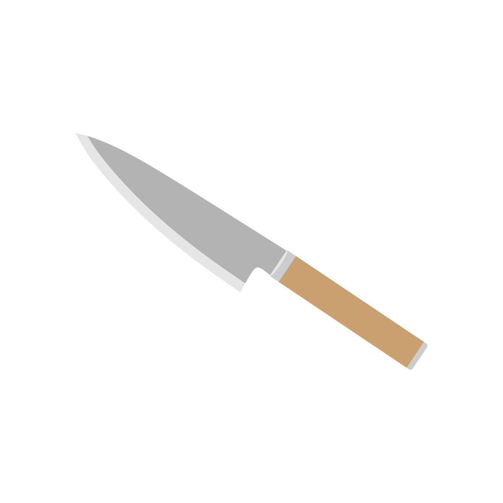 japanese sushi knife flat design vector illustration. Design element, illustration with sharp steel fish knife for sushi bar, Japanese or seafood restaurant menu