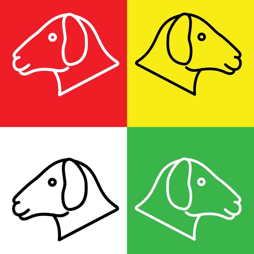Sheep Vector Icon, Lineal style icon, from Animal Head icons collection, isolated on Red, Yellow, White and Green Background.