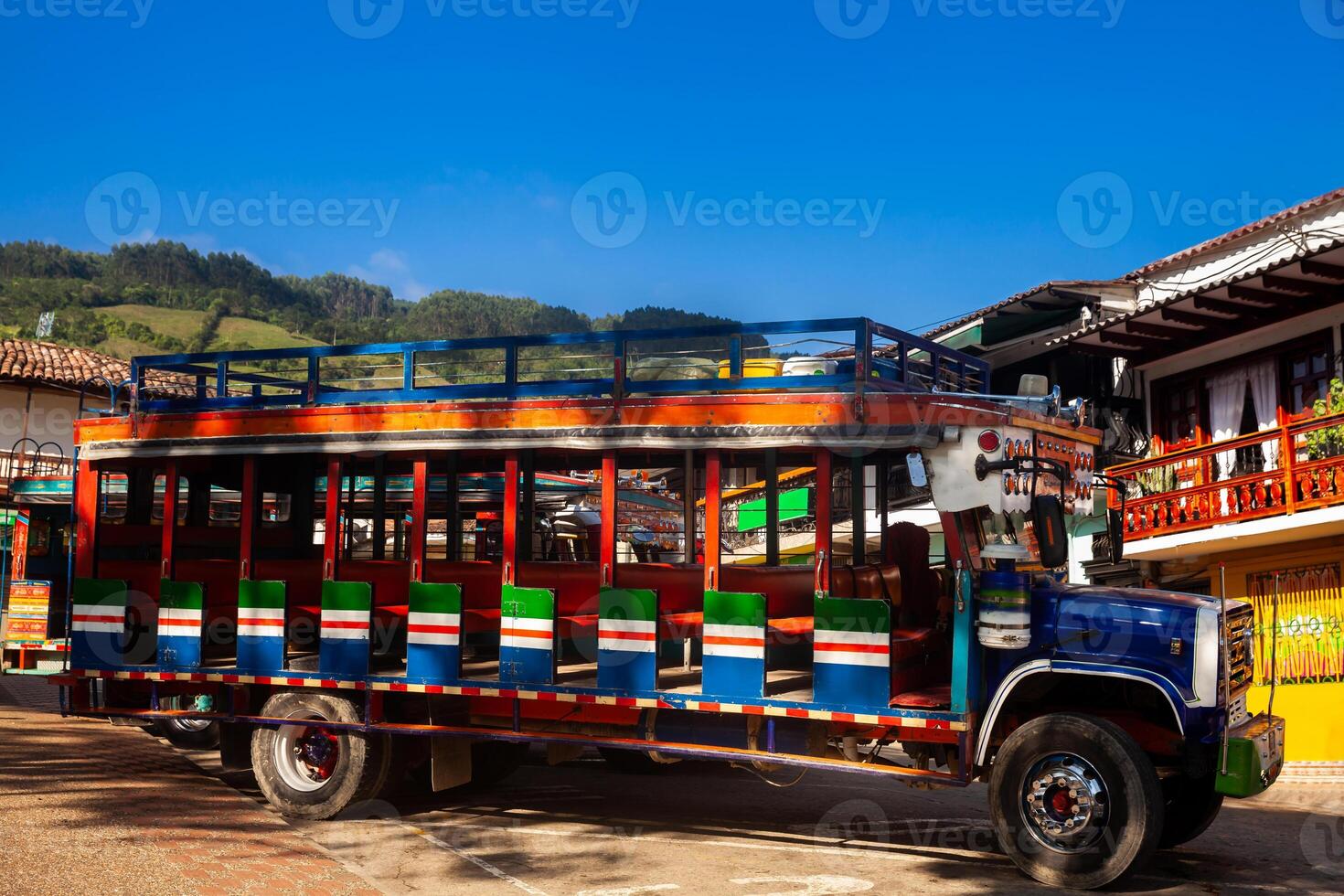 Colorful traditional rural bus from Colombia called chiva photo