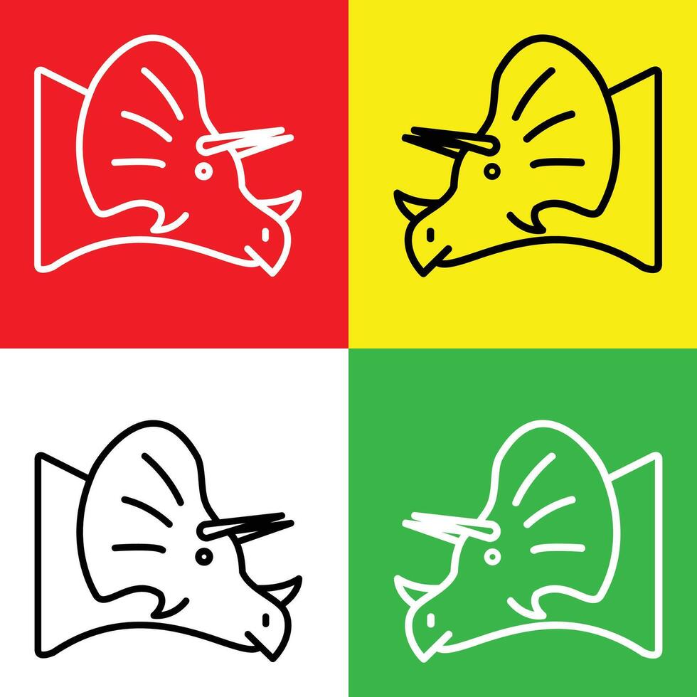 Triceratops Vector Icon, Lineal style icon, from Animal Head icons collection, isolated on Red, Yellow, White and Green Background.