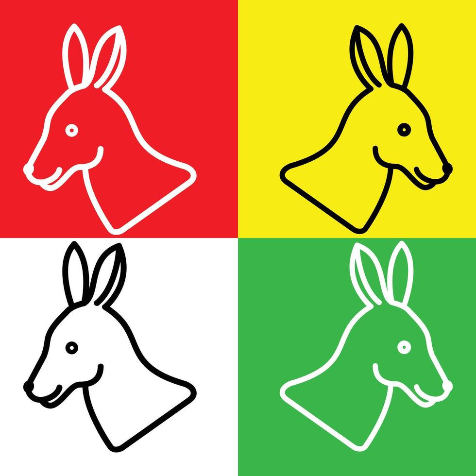 Kangaroo Vector Icon, Lineal style icon, from Animal Head icons collection, isolated on Red, Yellow, White and Green Background.