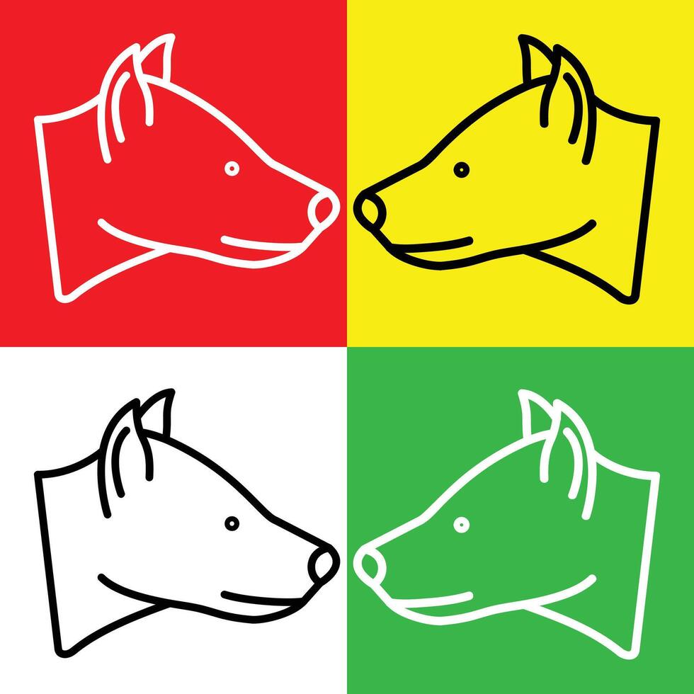 Hyena Vector Icon, Lineal style icon, from Animal Head icons collection, isolated on Red, Yellow, White and Green Background.
