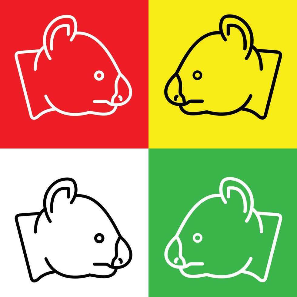 Koala Vector Icon, Lineal style icon, from Animal Head icons collection, isolated on Red, Yellow, White and Green Background.