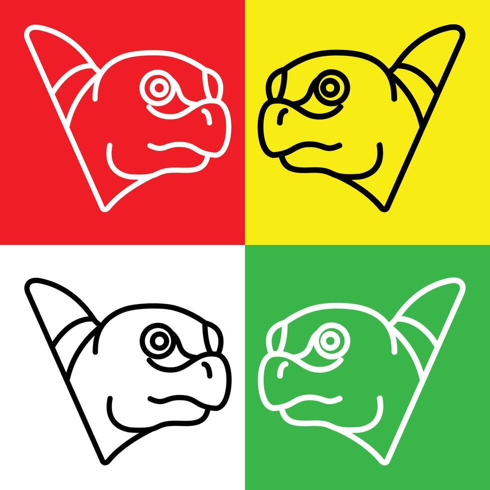 Turtle Vector Icon, Lineal style icon, from Animal Head icons collection, isolated on Red, Yellow, White and Green Background.