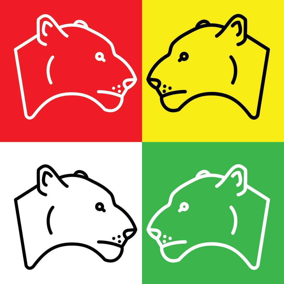 Lioness Vector Icon, Lineal style icon, from Animal Head icons collection, isolated on Red, Yellow, White and Green Background.