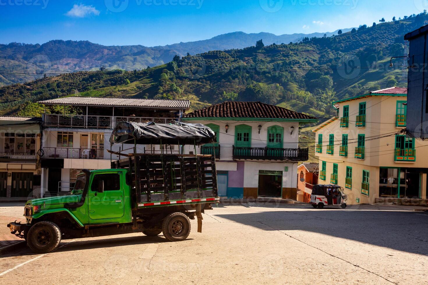 View of the beatutiful town and mountains of the small town of Pacora located at the region of Caldas in Colombia photo