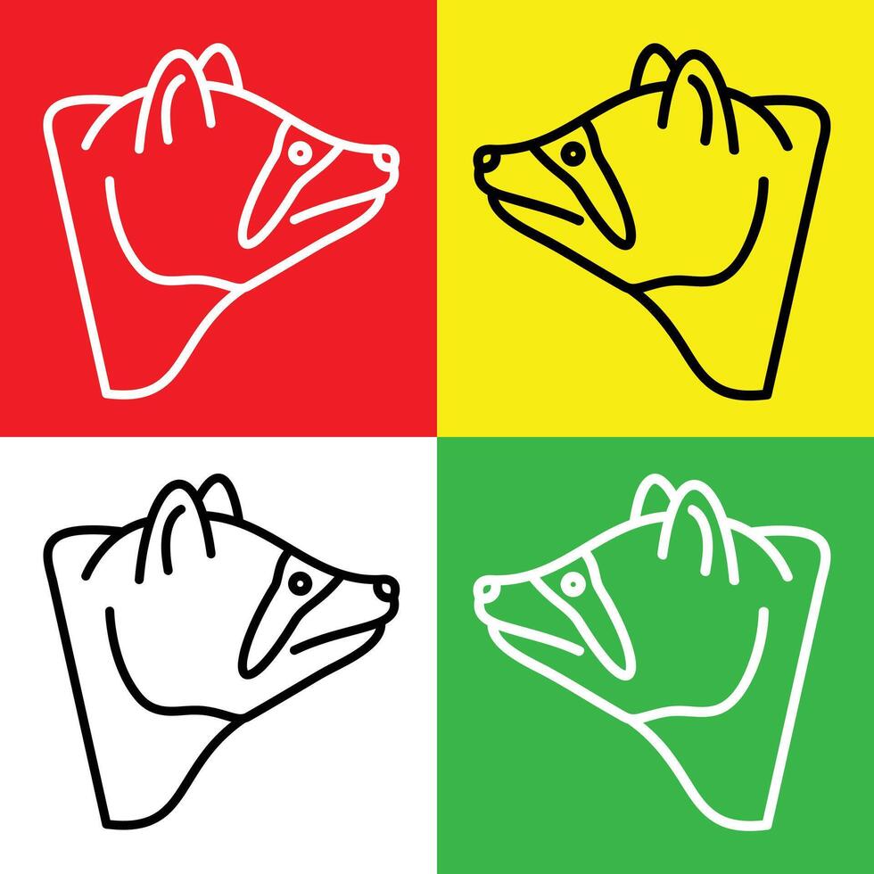 Raccoon Vector Icon, Lineal style icon, from Animal Head icons collection, isolated on Red, Yellow, White and Green Background.