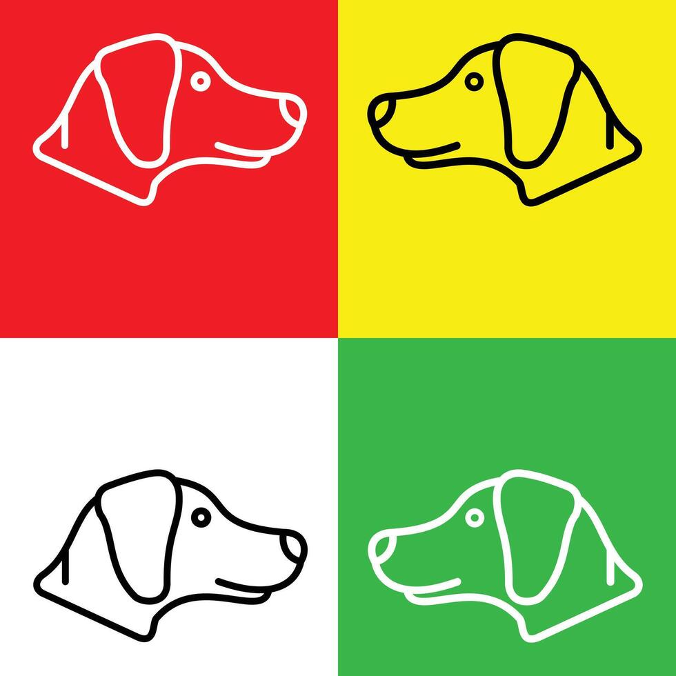 Dog Vector Icon, Lineal style icon, from Animal Head icons collection, isolated on Red, Yellow, White and Green Background.