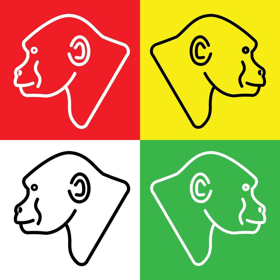 Gorilla Vector Icon, Lineal style icon, from Animal Head icons collection, isolated on Red, Yellow, White and Green Background.