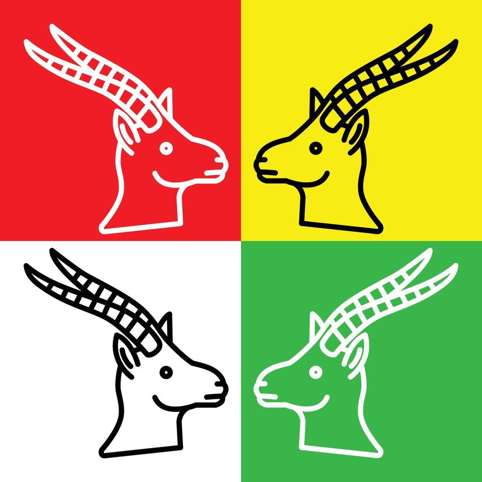 Gazelle Vector Icon, Lineal style icon, from Animal Head icons collection, isolated on Red, Yellow, White and Green Background.