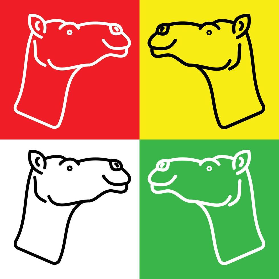 Camel Vector Icon, Lineal style icon, from Animal Head icons collection, isolated on Red, Yellow, White and Green Background.