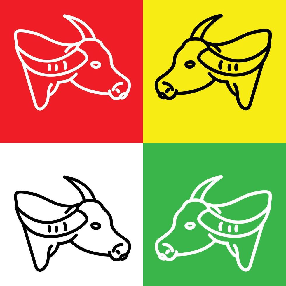 Buffalo Vector Icon, Lineal style icon, from Animal Head icons collection, isolated on Red, Yellow, White and Green Background.